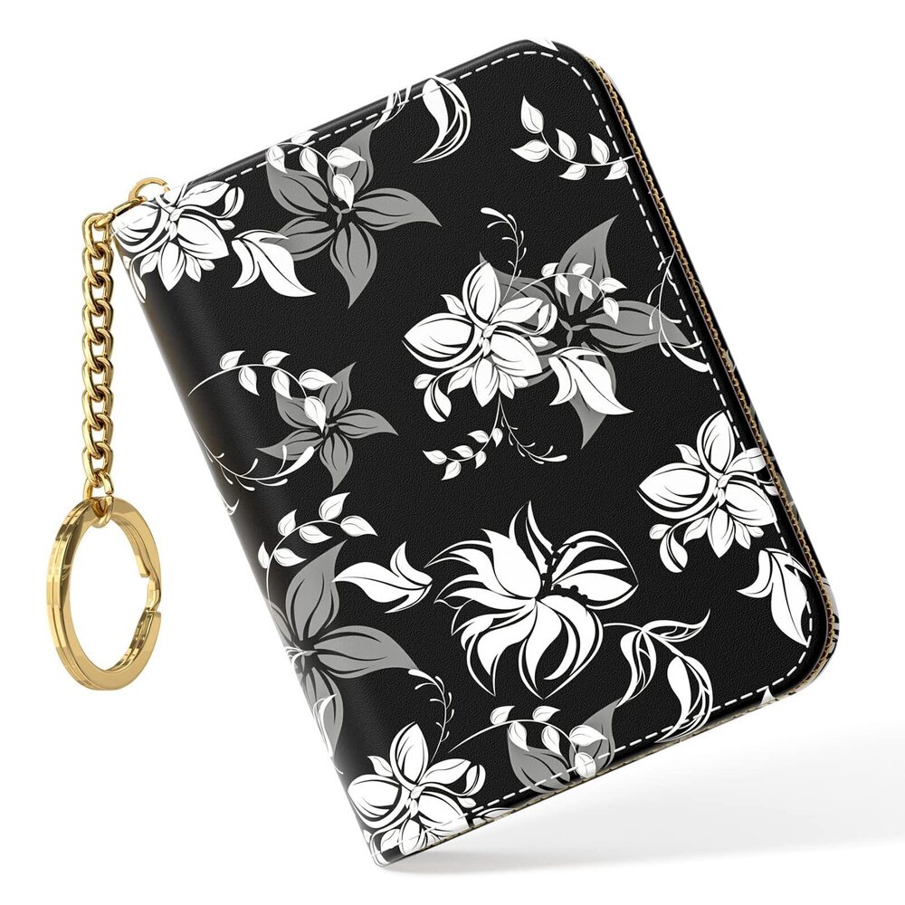 9699 Slim Leather RFID Wallet, Black Flower, Compact Size, 12-Slot